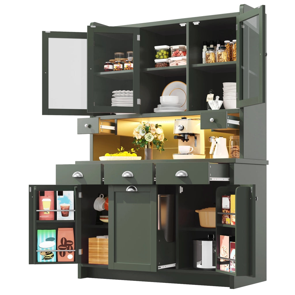 Mobile Cucina con LED e Vetro ¨C MINIMAL ¨C Verde, 180x120 cm, 3 Ante