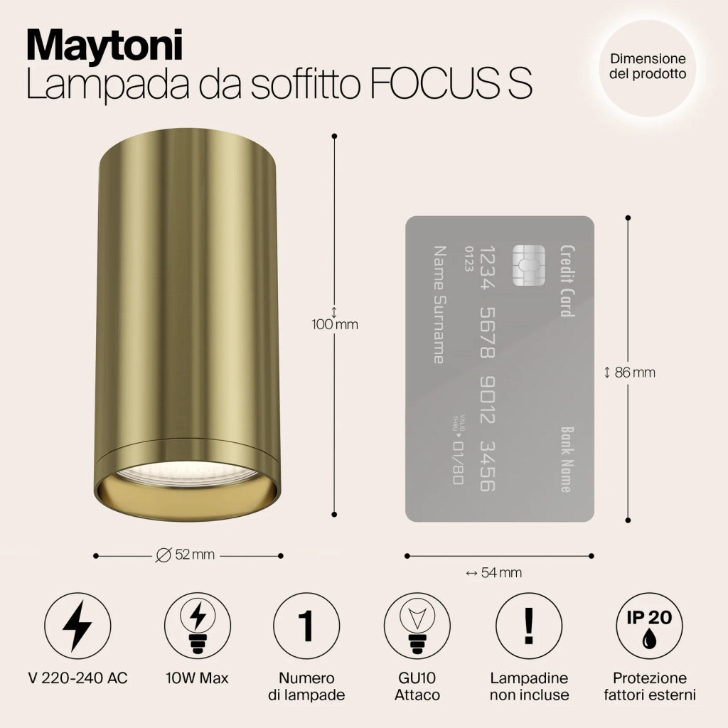 Maytoni Lampada da soffitto moderna VGL 1 luce GU10 ottone alluminio
