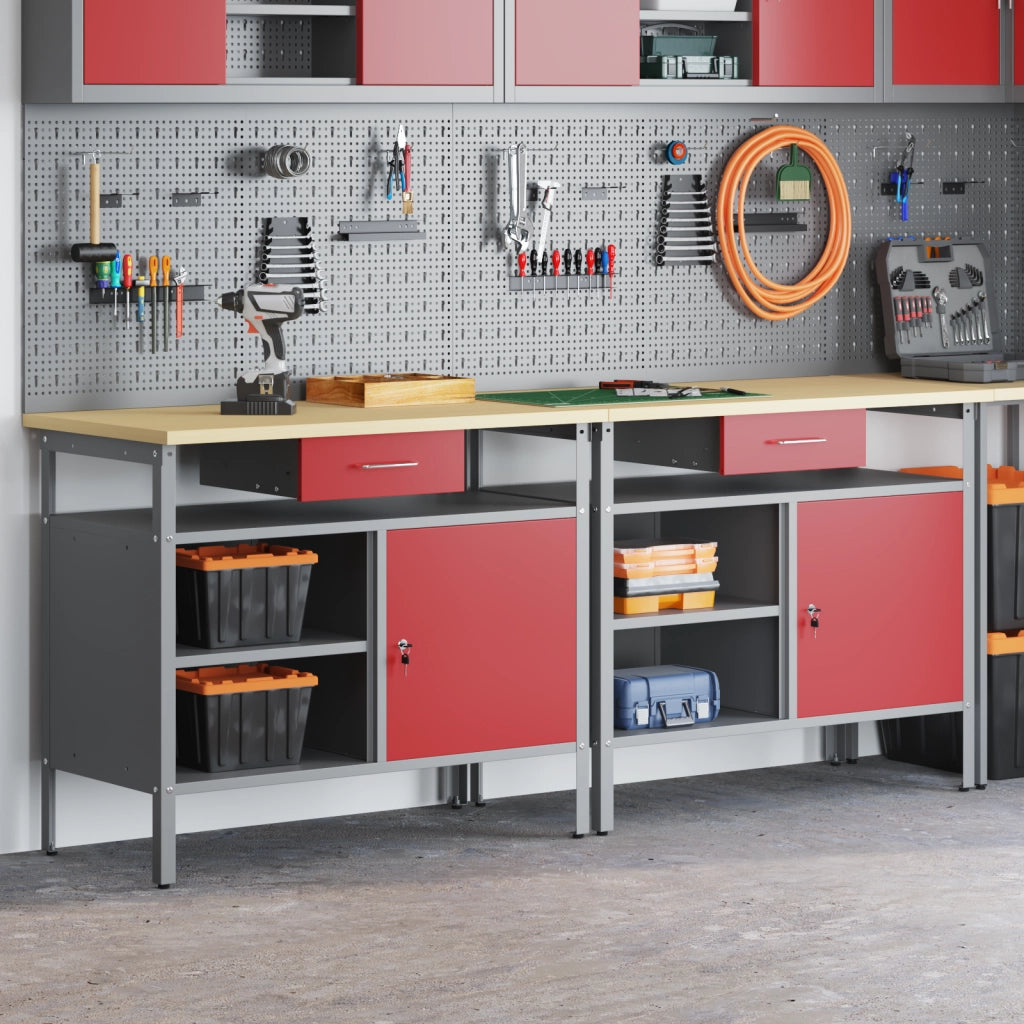 Set di 2 panchine da lavoro  in acciaio rosso