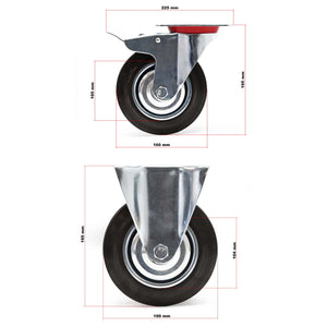 Set rotelle da trasporto 160 mm 2 ruote piroettanti con freno 2 fisse, nucleo in metallo, 130 kg a ruota