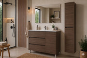 Mobile Bagno VOLUM Già Montato 3 cassetti e porta, lavabo e specchio Frassino tea 100x40 cm con colonna