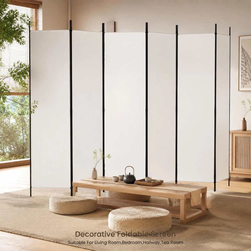 6-piece White Fabric Room Divider, 300x200 Cm