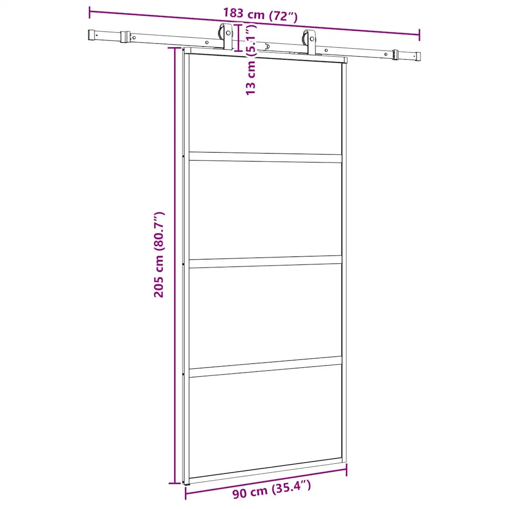 vidaXL Porta Scorrevole Set Ferramenta Nera 90x205 cm Vetro Temperato