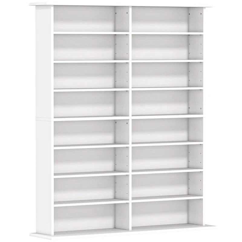 MOBILE LIBRERIA PORTA CD A 16 RIPIANI DAL DESIGN MODERNO IN LEGNO, 106.5X24X126.3 CM, BIANCO