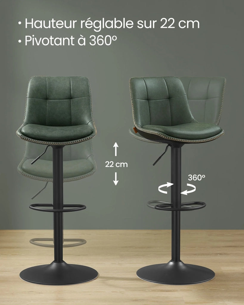 Sgabelli da bar set di 2 sedie da cucina seduta girevole altezza regolabile imbottita in similpelle con schienale e poggiapiedi bancone da pranzo acciaio verde 12_0007739