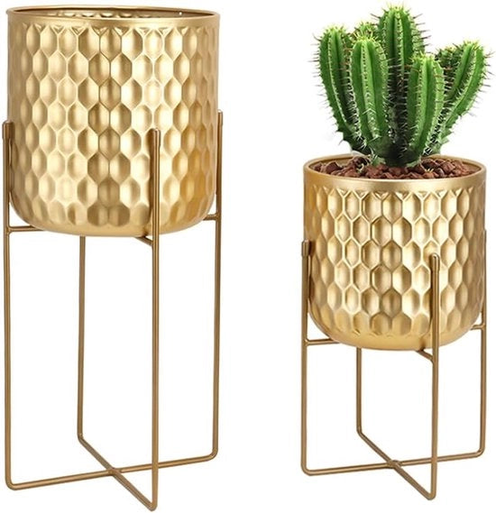 Set di vasi metallici decorativi - Vasi per fiori moderni - Set da 2 - Oro - 31 cm e 45 cm