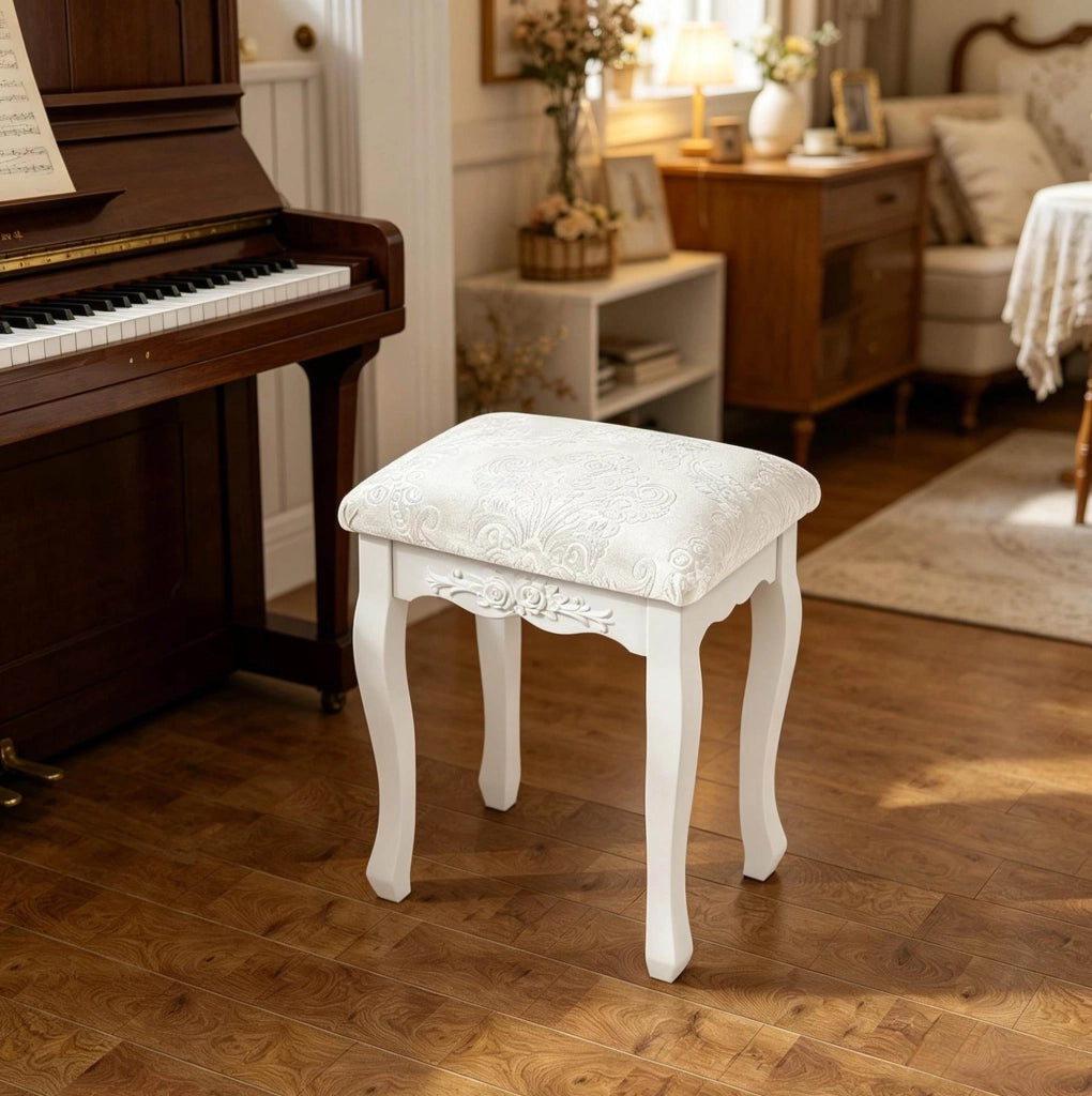 Sgabello da toeletta 37x50x30 cm imbottito in MDF e plastica bianco crema