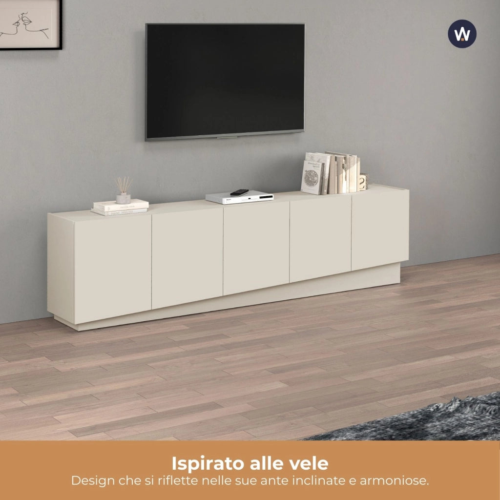 WHOUS Mobile porta TV Vela con 5 ante colore cashmere 225x35x60,4 cm