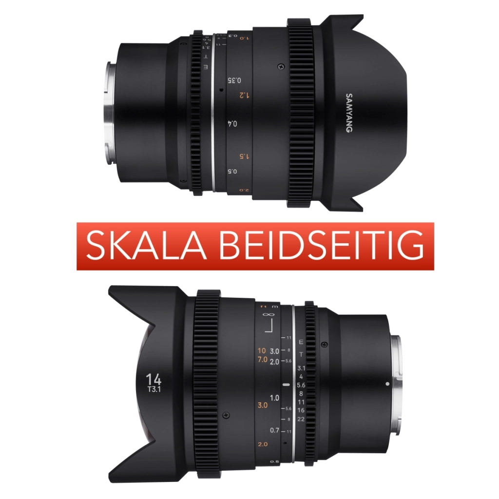 Obiettivo ultragrandangolare MF 14 mm T3,1 VDSLR MK2 – luminoso T3,1 compatibile con attacco Canon RF, lunghezza focale fissa 14 mm, Follow Focus, risoluzione full frame e APS-C 8K