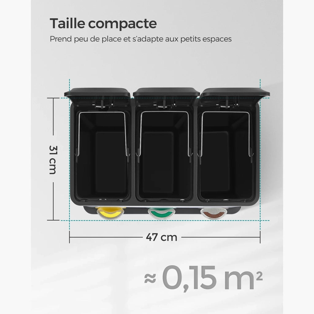 Pattumiera da cucina resistente con pedali e 3 scomparti per la raccolta differenziata in acciaio inox nero 12_0007238