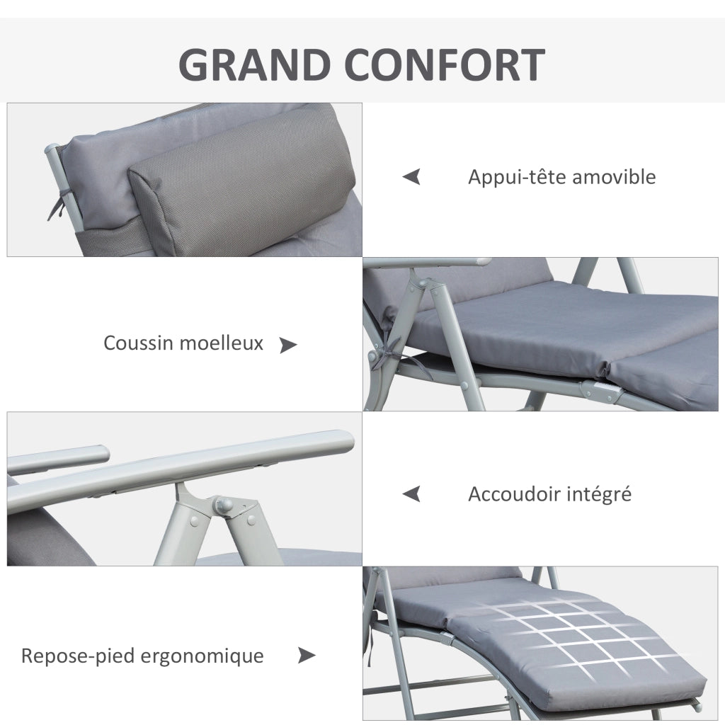 Chaise Longue Pieghevole con Materasso ¨C zephmum ¨C Grigio Polyester Textilene