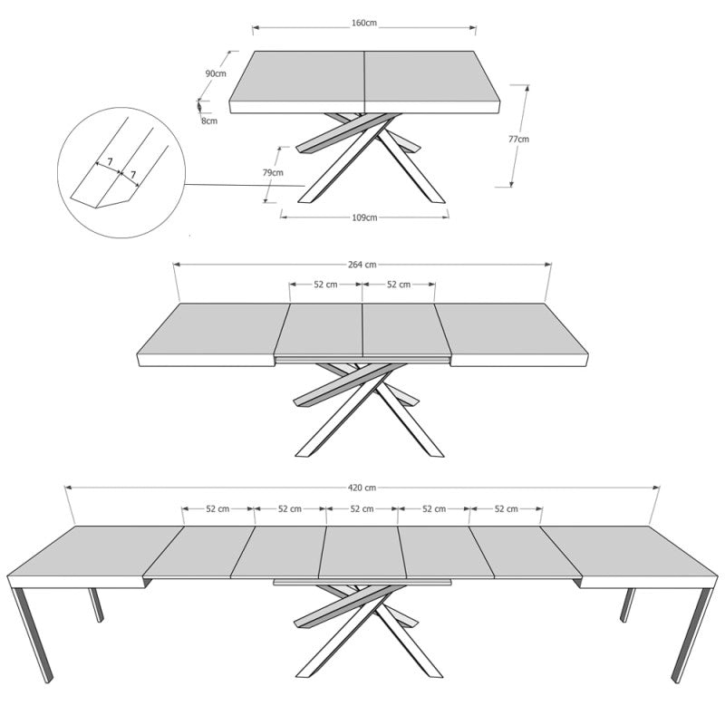 Tavolo allungabile 160/420x90 cm Volantis telaio Bianche - Noce