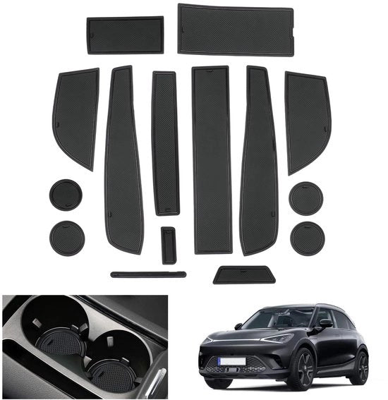 Matten antislittanti compatibili con Mercedes Benz Smart #1 EV Electric 2023-2024, matten in gomma per Smart 1, matten per console centrale, matten per contenitore di stoccaggio, matten per cancello (nero)