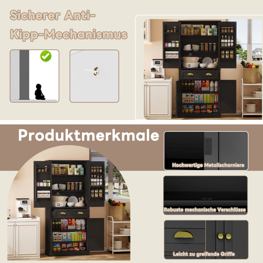 ARMADIO DISPENSA 80x40x182 cm, 4 ante, 1 cassetto, MDF nero