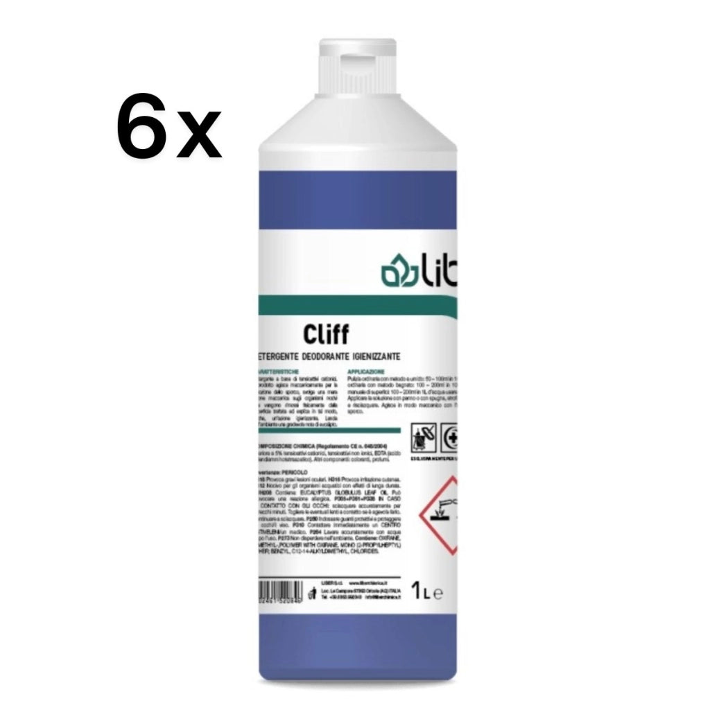 Cliff 6 Pezzi x 1 L, Detergente Igienizzante Deodorante Superfici Eucalipto | Liber