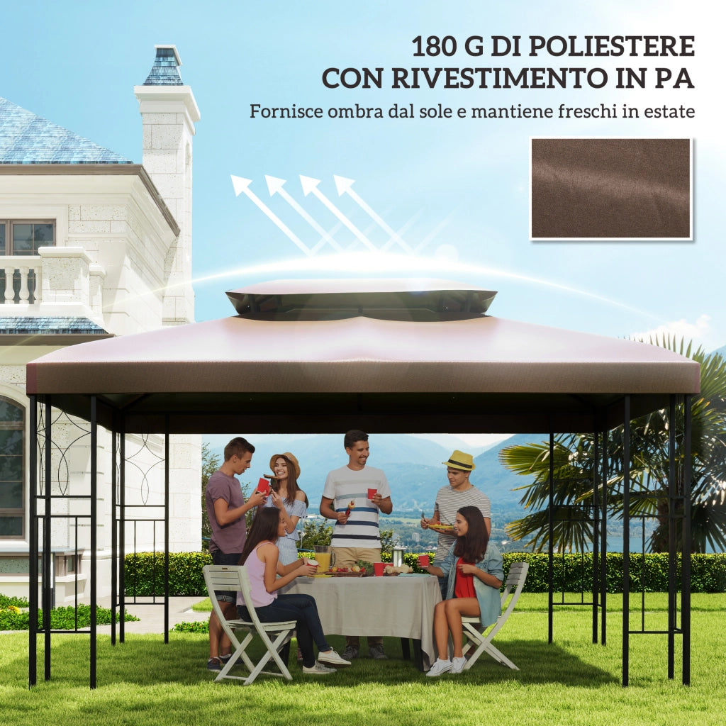 Copertura Gazebo Giardino 3x4m Poliestere Impermeabile Anti-UV ¨C Minimal ¨C Marrone