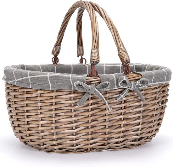 Ovale cestino picnic con maniglie pieghevoli - cestioli intrecciati di canne - cesto per la spesa - giocattoli da bagno per bambini - contenitore di stoccaggio per giocattoli - contenitore di regalo - canne intrecciate - uova di Pasqua vuote e caramelle