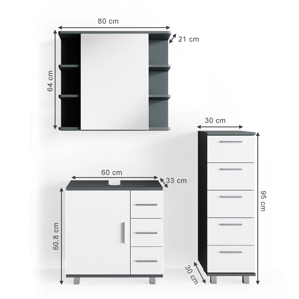 Vicco Set mobili bagno Antracite 3 parti