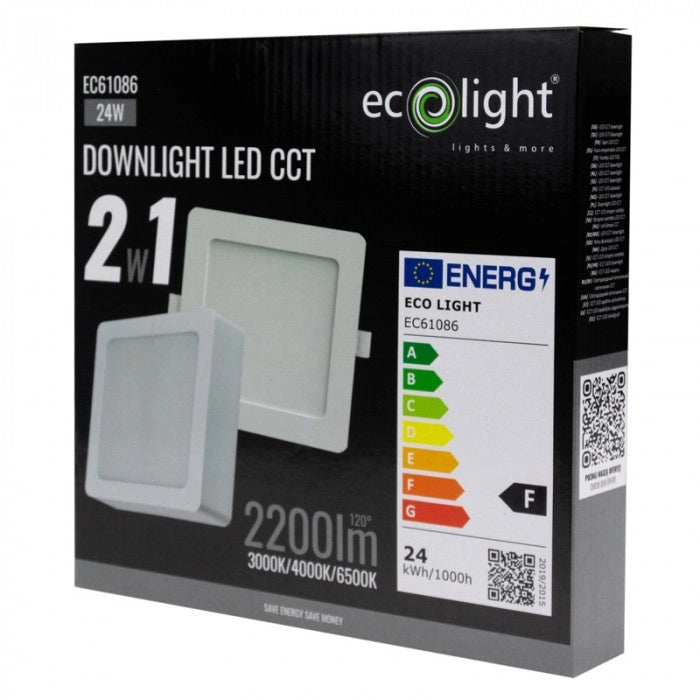 Pannello LED quadrato 24W CCT 2in1 bianco Ecolight