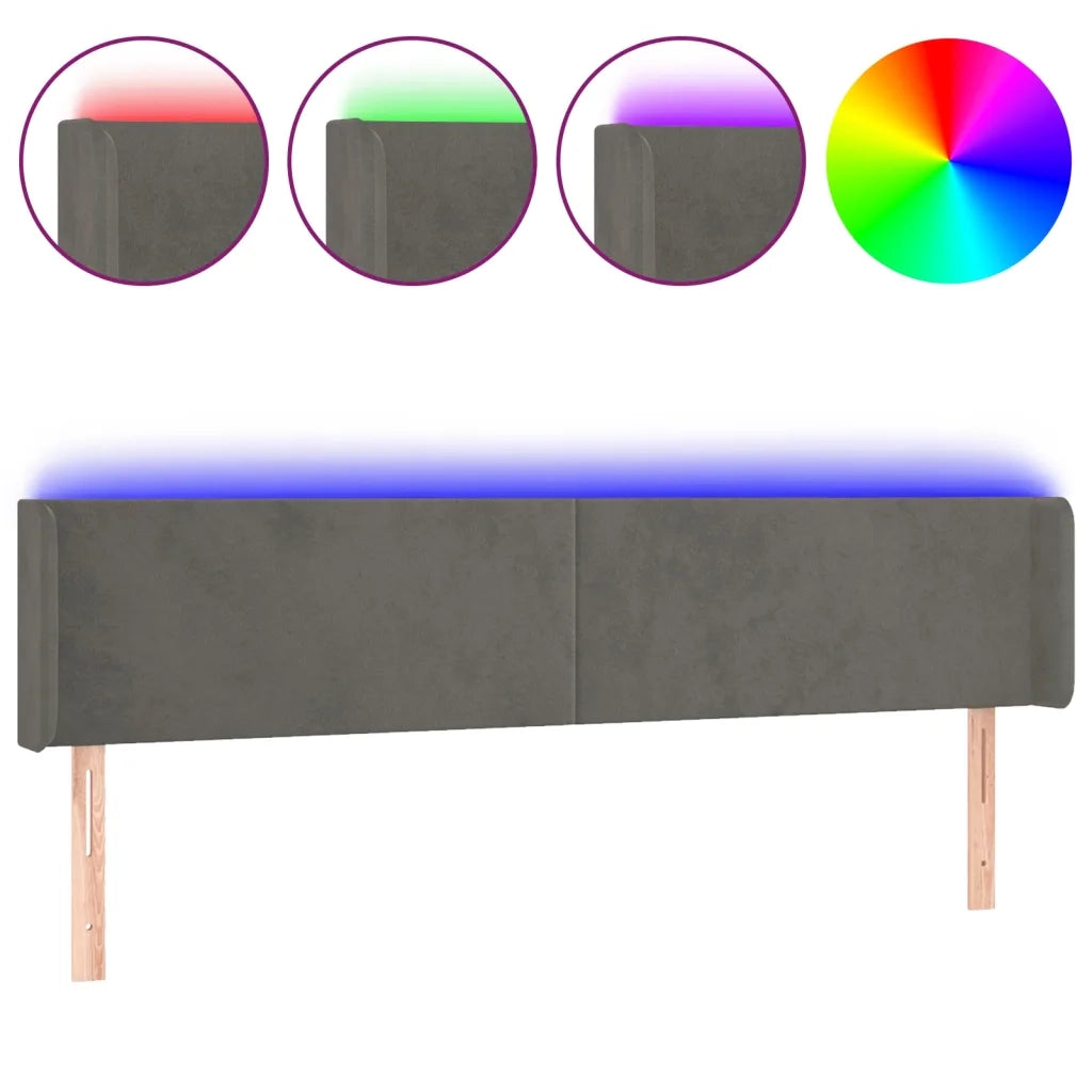 Testiera a LED Grigio Scuro 163x16x78/88 cm in Velluto 3123011