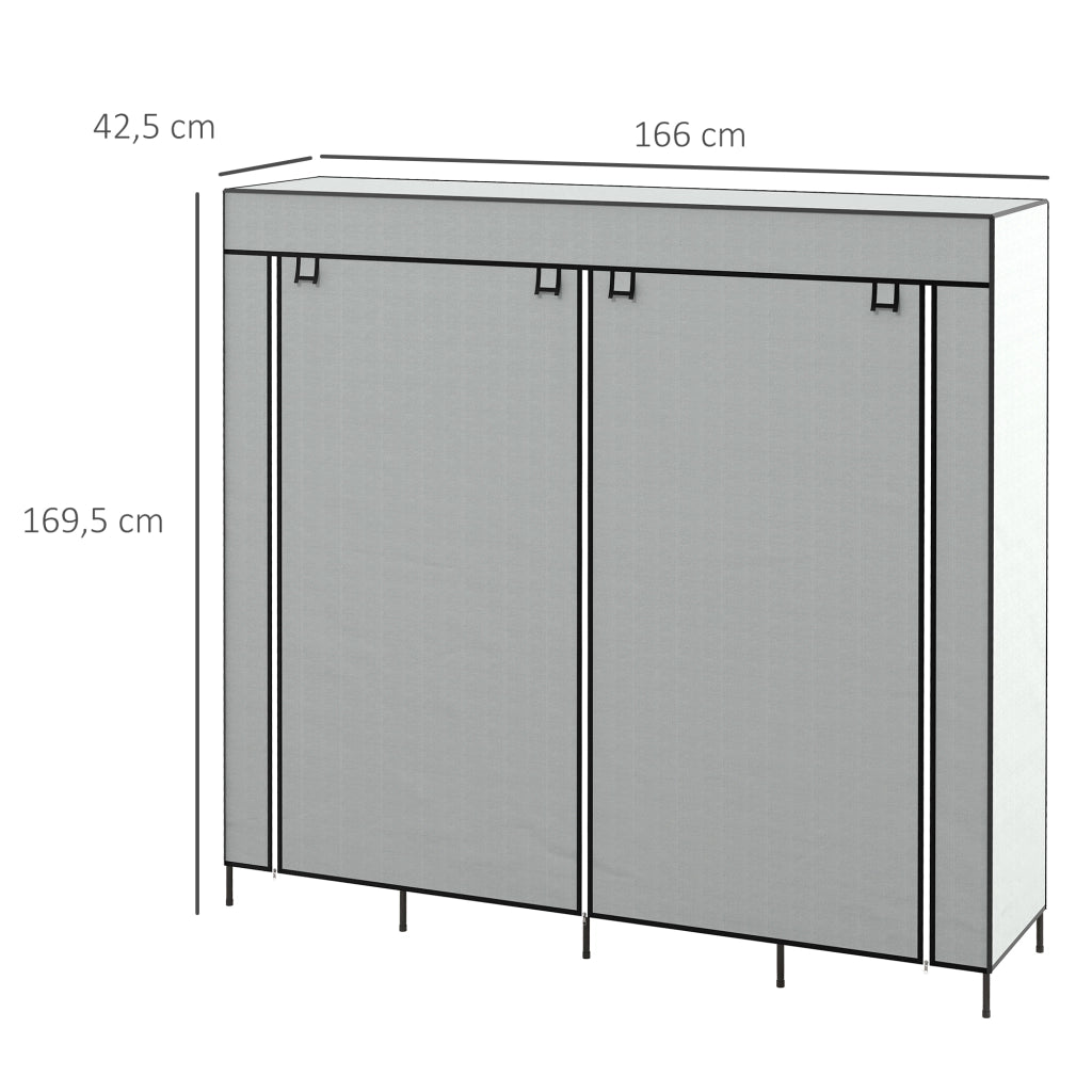 Armadio portatile in tessuto con 2 aste appendiabiti, 10 scomparti e 4 cassetti, grigio scuro