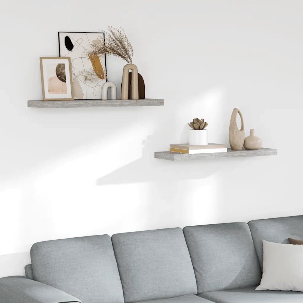 Scaffali a Parete 2 pz Grigio Cemento 80x23,5x3,8 cm in MDF 326601