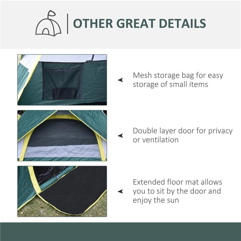 TENDA DA CAMPEGGIO AUTOMATICA PER 2 PERSONE CON TASCHE INTERNE E TAPPETINO, 205X195X135CM VERDE