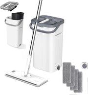 Set di asciugamano e secchio - Asciugamano microfibra piano per uso umido e asciutto con maniglia in acciaio inossidabile - Secchio a doppia camera adatto a tutte le superfici pavimentate