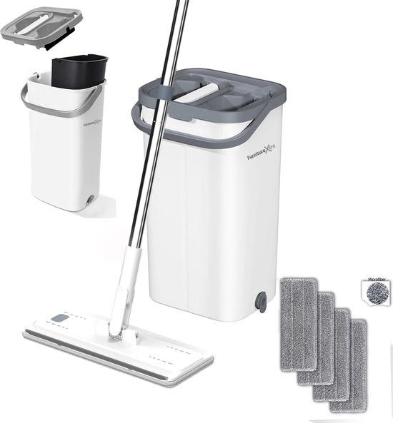 Set di asciugamano e secchio - Asciugamano microfibra piano per uso umido e asciutto con maniglia in acciaio inossidabile - Secchio a doppia camera adatto a tutte le superfici pavimentate