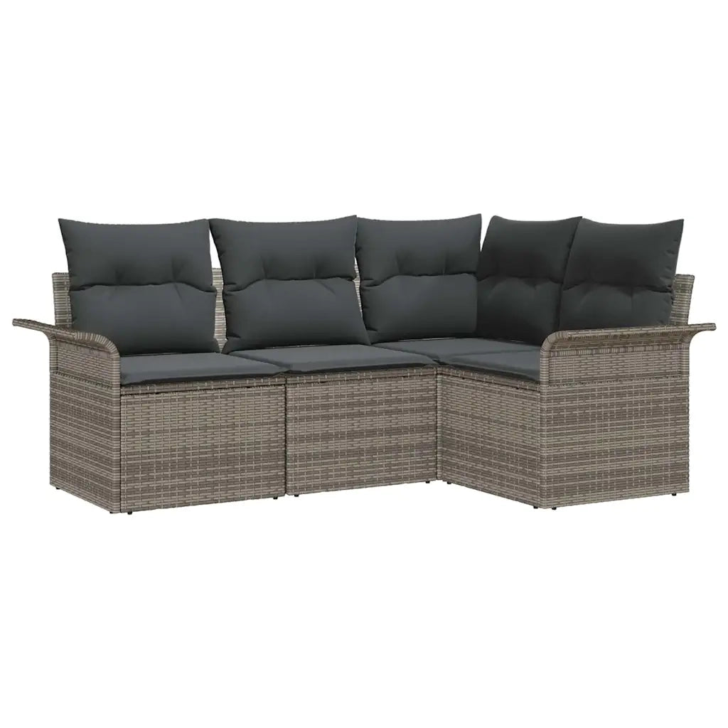 Set Divano da Giardino con cuscino 4 pz | Set Salotto da Giardino Grigio polyrattan