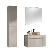 Set ICON: mobile sotto lavabo 80cm + piano per lavabo + lavabo rotondo da appoggio + specchio + lampada LED + colonna