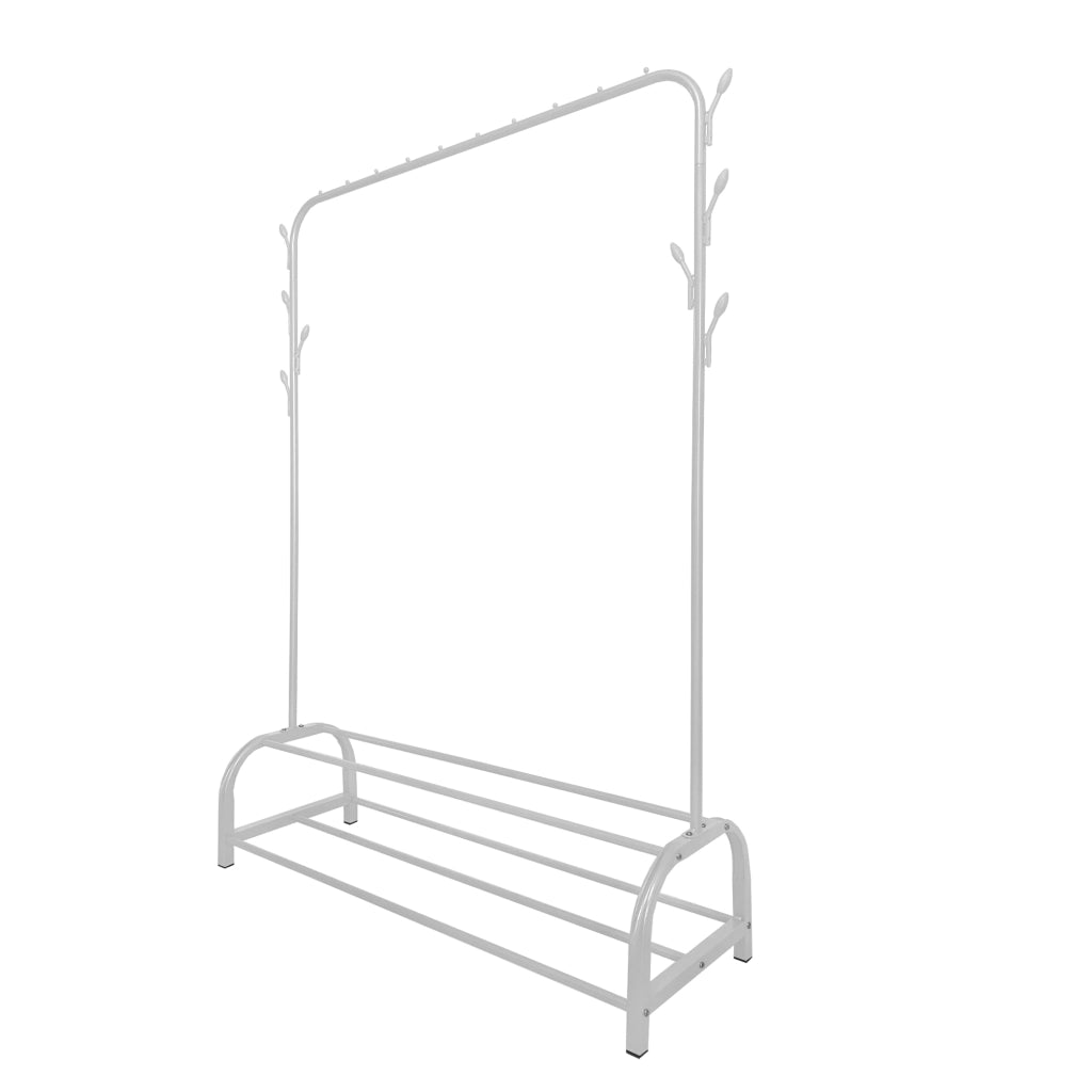 Appendiabiti Donkey Premium Rack a 2 supporti Nyana Home 158x110x39 cm, 1 barra appendiabiti, 8 ganci laterali, 2 ripiani inferiori Bianco.