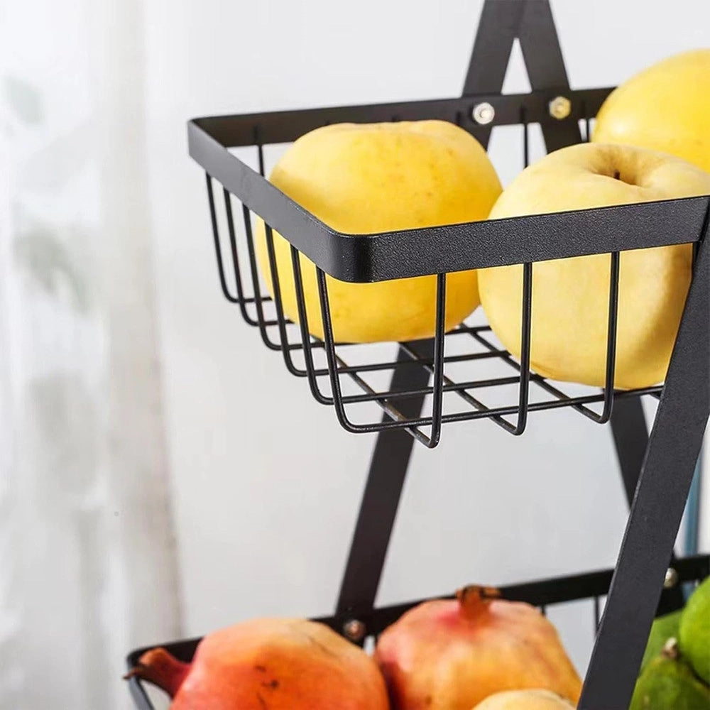 Trade Shop - Cestino Porta Frutta Rettangolare A 3 Ripiani Con Manico Legno Decorazione Cucina Casa -