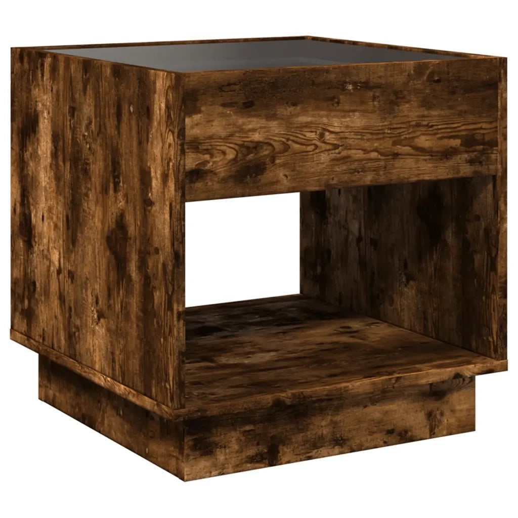 Comodino | Armadio da Notte | Mobiletto da notte con LED Infinity Rovere Fumo 50x50x50 cm