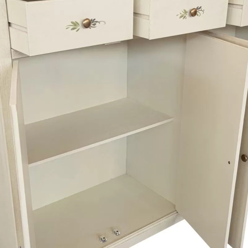 Credenza legno 4 porte 4 cassetti shabby bianco anticato decorato 160x40x110 - Mobili 2G