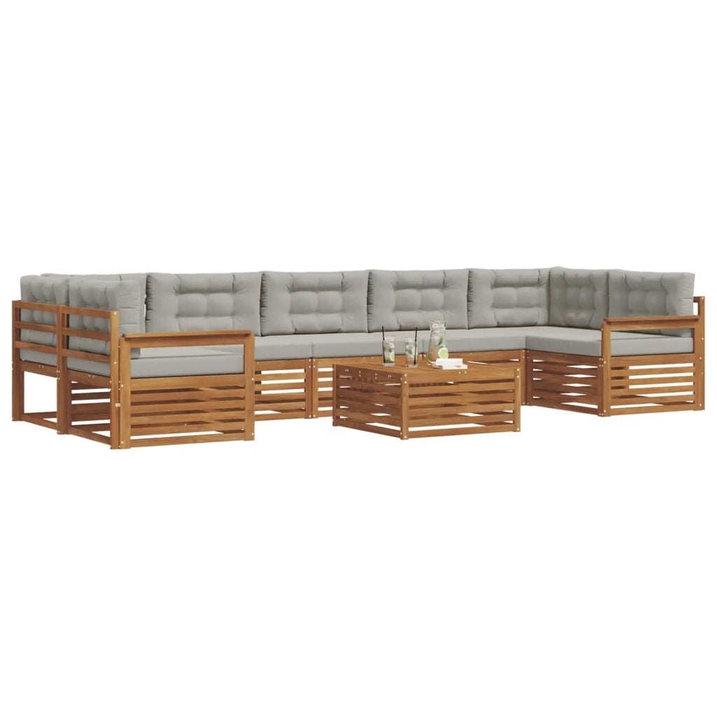 Set di divani da esterno 8 pcs Grigio Naturale e Chiaro