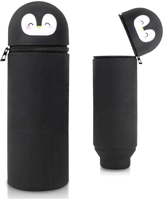 Etui in silicone con tema animale - carino 2-in-1 astuccio per matite di silicone morbido | Astuccio e tappo per matite | Astuccio per scuola e ufficio (pinguino nero)