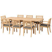 Set di mobili da giardino allungabili 180/240cm PADAR in legno di acacia 8 posti - cuscini grigi