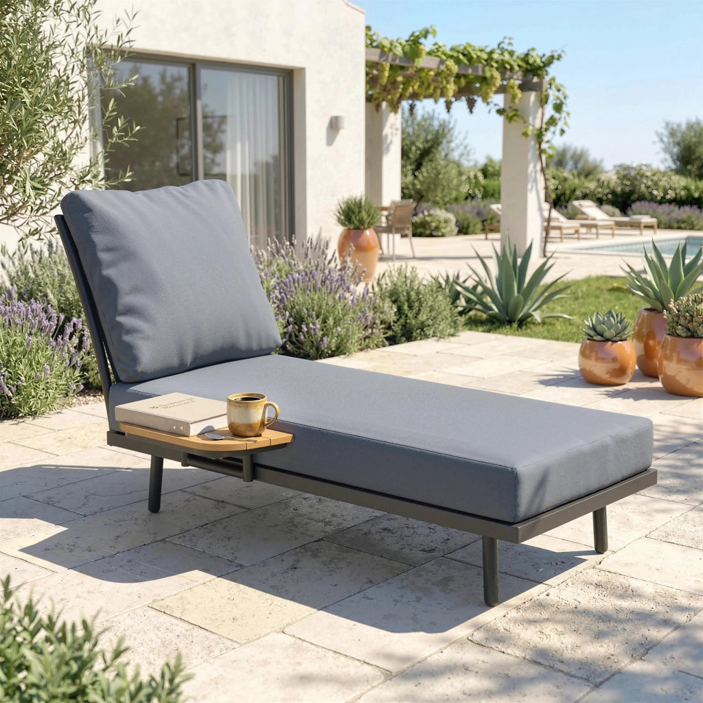 Chaise Longue da Giardino con Cuscini ¨C zephmum ¨C Grigio 58x137x75cm
