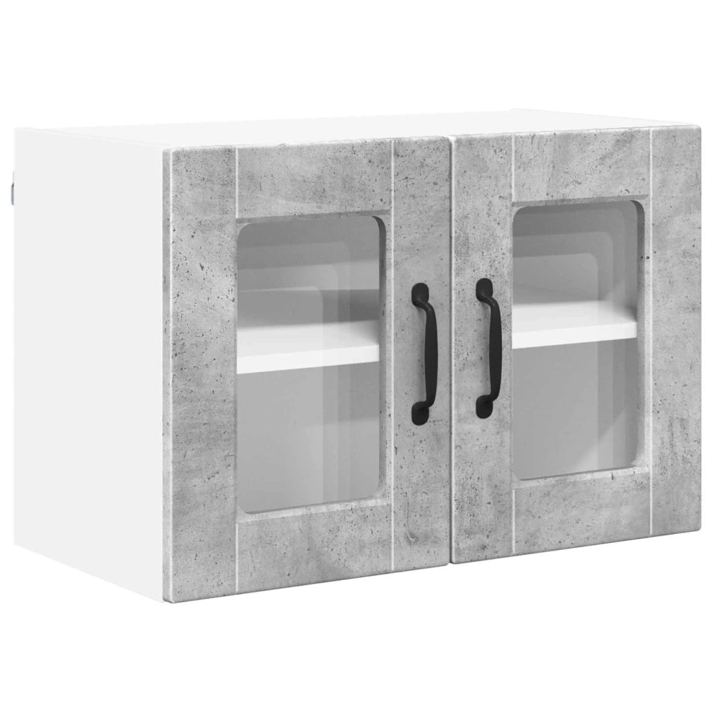 Pensile da cucina | Mobile in vetro da parete PORTO 2 pz Grigio cemento