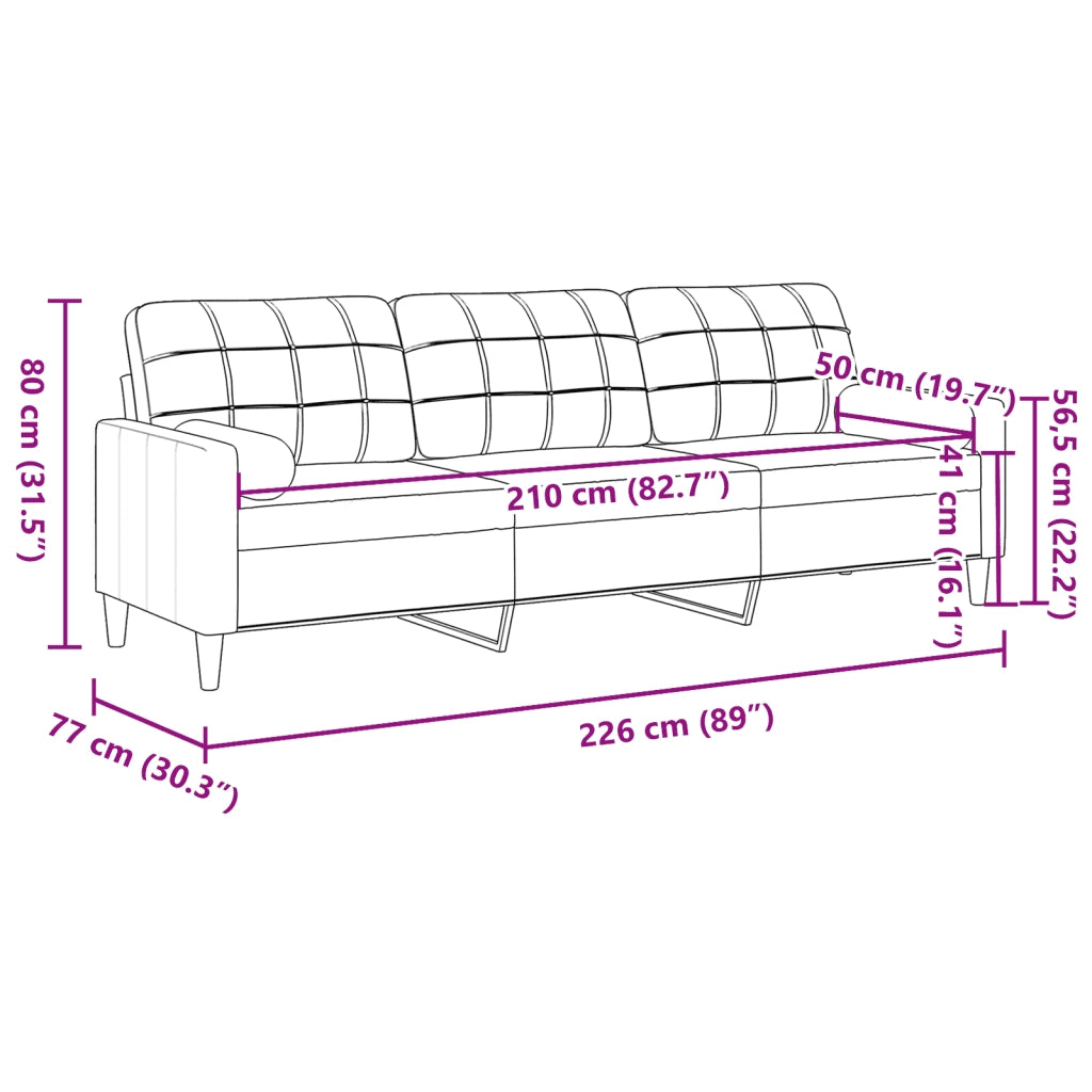 Divano a 3 Posti con Cuscini-Sofa 3 Posti con Cuscini Rosso Vino 210 cm in Tessuto