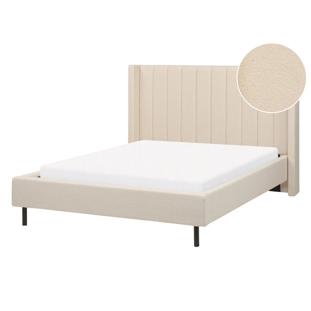 Letto matrimoniale con doghe 180 x 200 cm tessuto bouclè di colore beige stile glam moderno