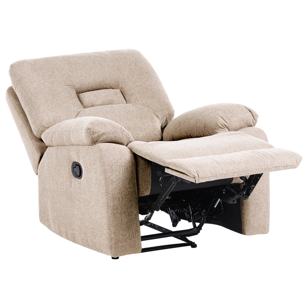 Poltrona reclinabile in tessuto beige Push-Back Schienale e poggiapiedi regolabili manualmente
