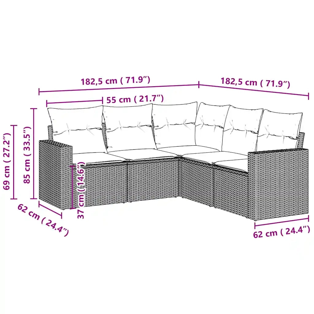 Set Divano da Giardino 5pz | Set Salotto da Giardino con Cuscini Grigio Chiaro Polyrattan