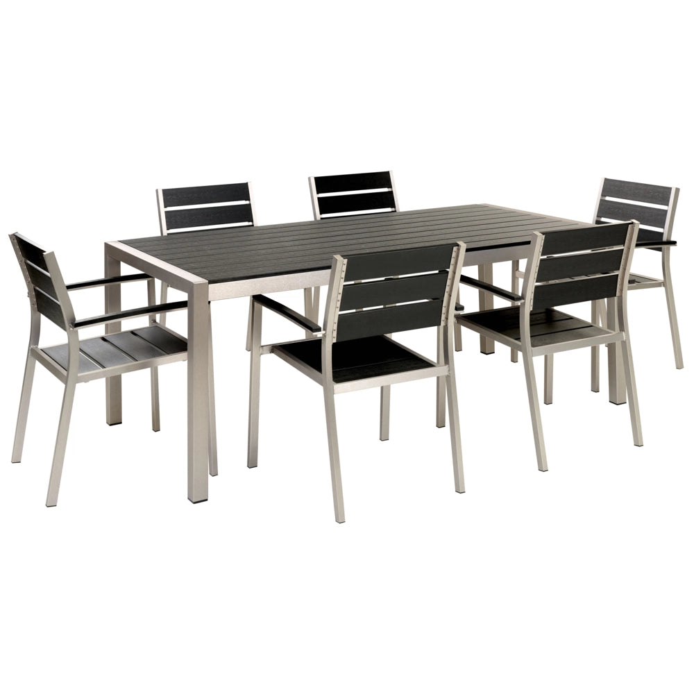 Set da Giardino 6 Sedie Tavolo Rettangolare Nero e Argento in Alluminio Anodizzato