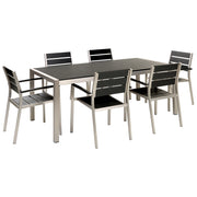 Set da Giardino 6 Sedie Tavolo Rettangolare Nero e Argento in Alluminio Anodizzato