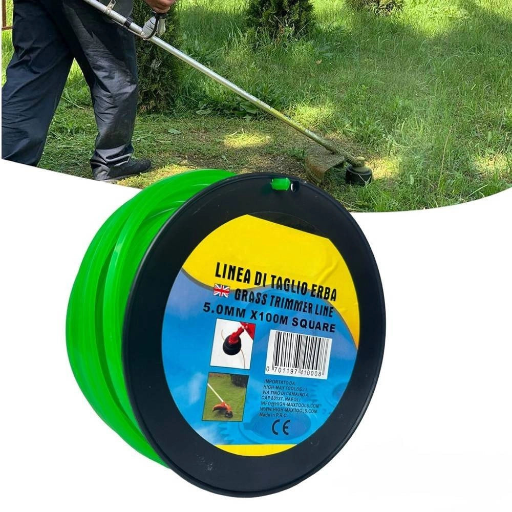 Trade Shop - Filo Per Decespugliatore Quadrato 5 Mm Bobina 100mt Taglaerba Cavo Matassa Verde -