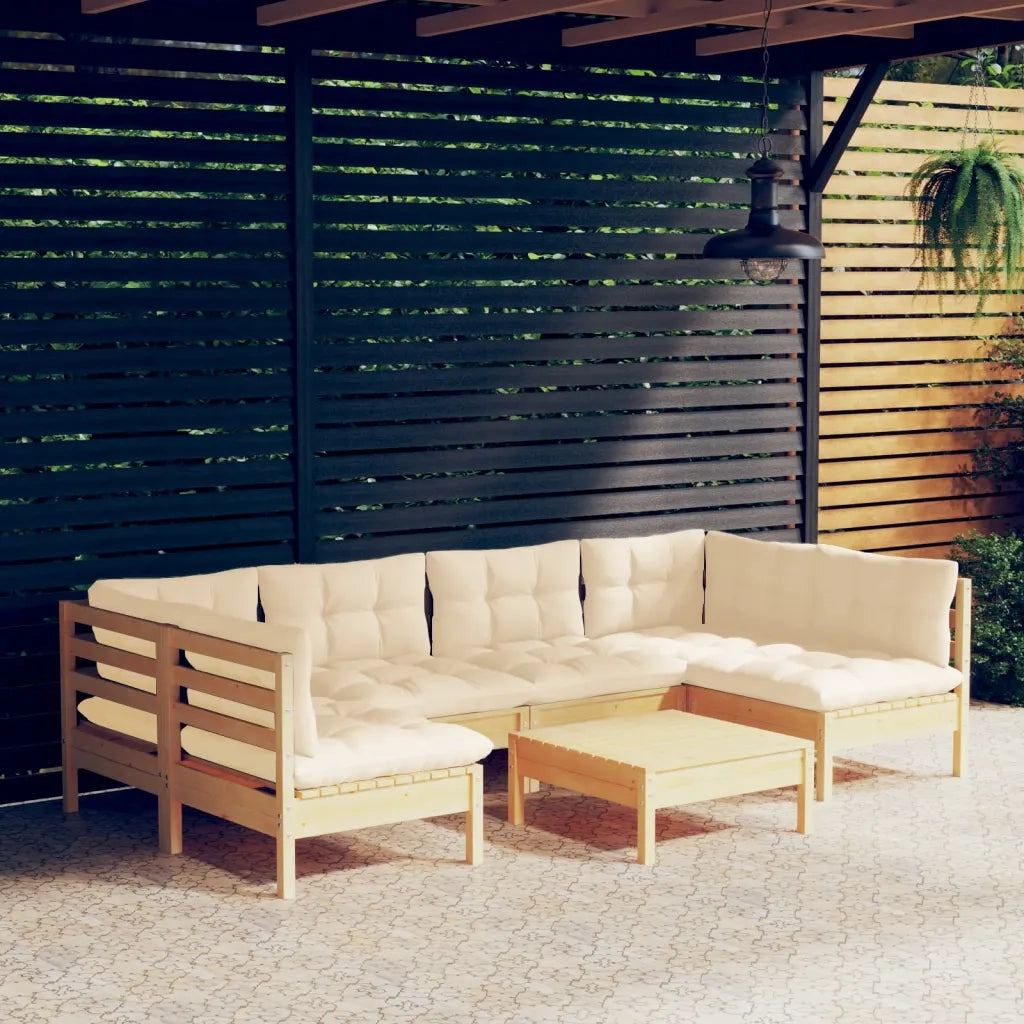 Set Divani da Giardino 7 pz con Cuscini Crema in Massello di Pino 3097157