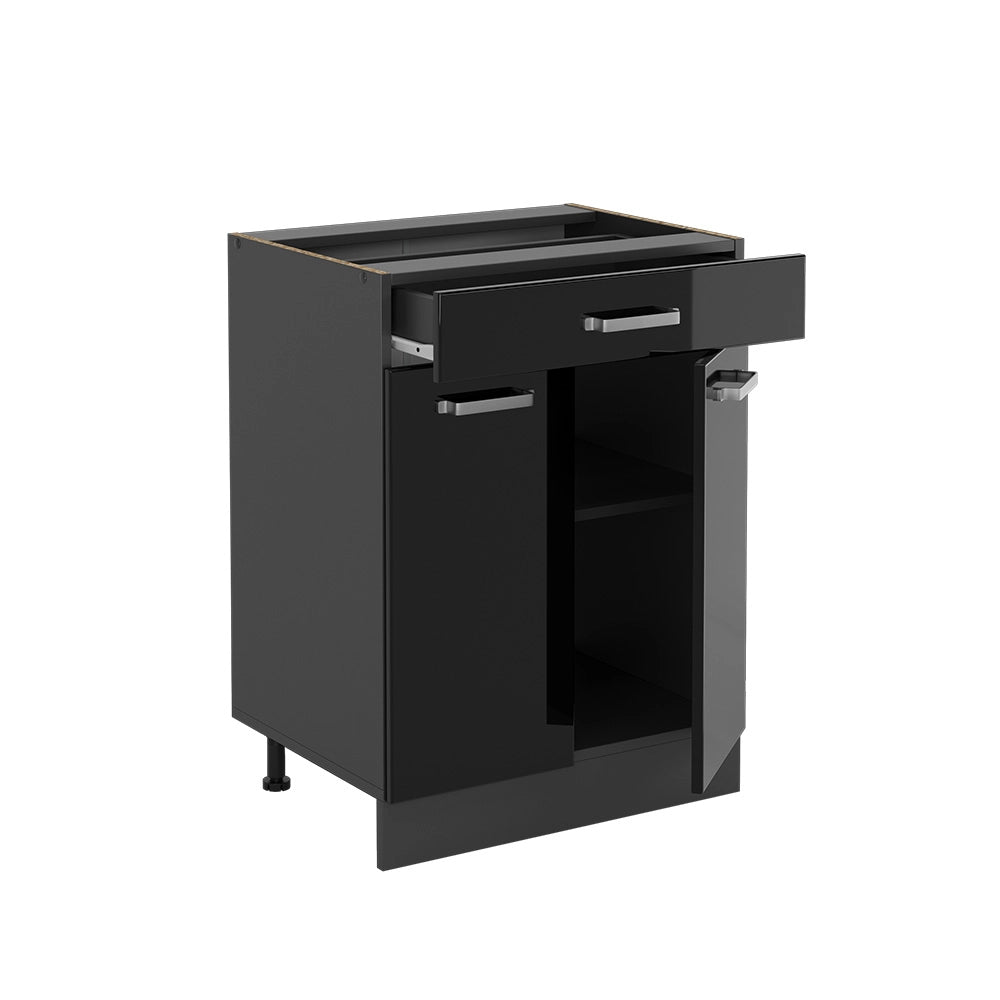 Vicco Mobiletto base per cucina Nero lucido 60 cm con cassetto, senza piano di lavoro