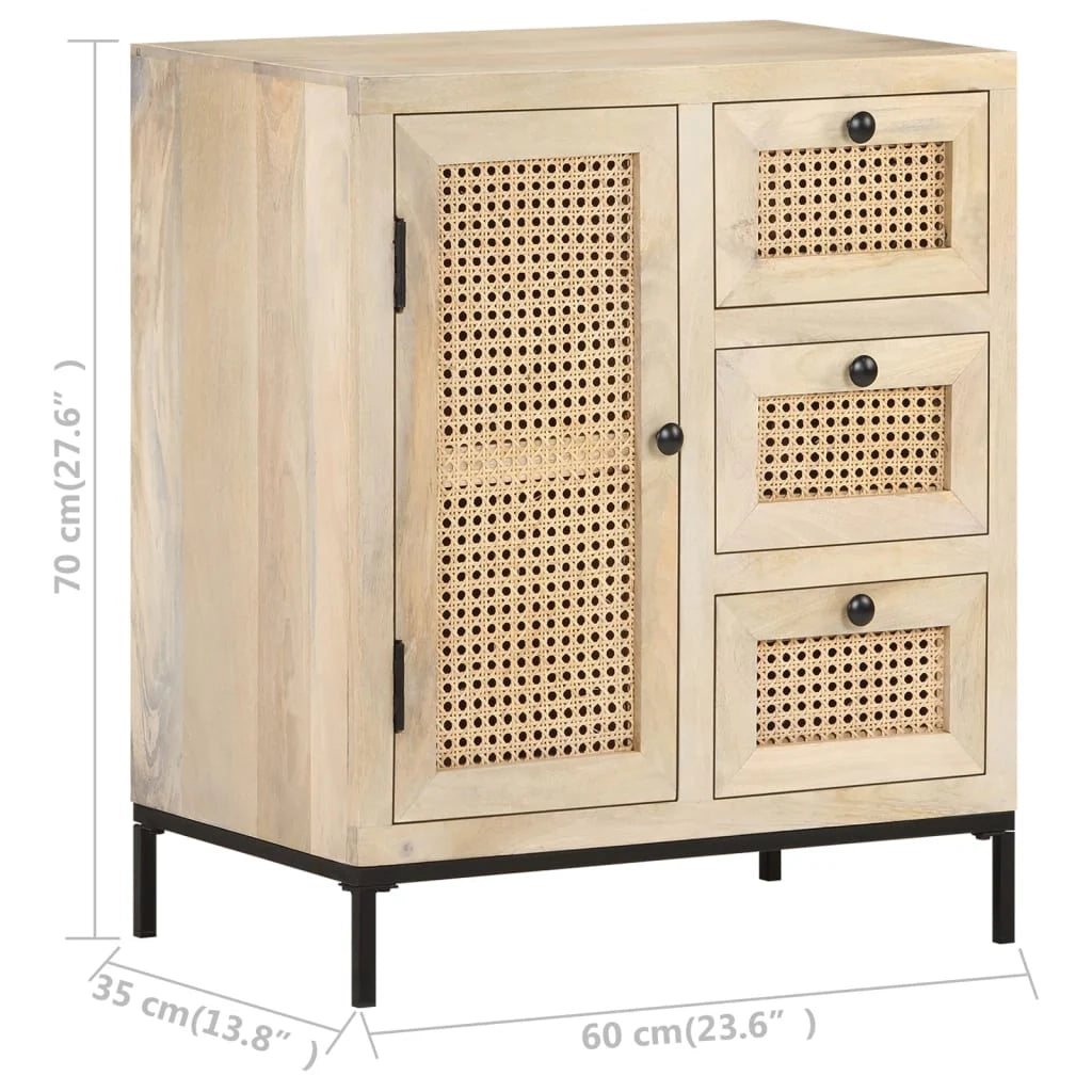 Credenza buffet cassettiera mobile contenitore organizer cucina soggiorno soggiorno 60 x 35 x 70 cm legno massello di mango e canna marrone naturale 02_0029624